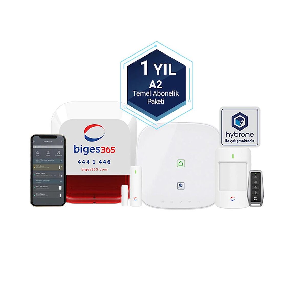 BGS365-NXLW-A2-1 Akıllı Network Alarm Seti + Siren + 1 Yıl Hybrone A2 Temel Paketi