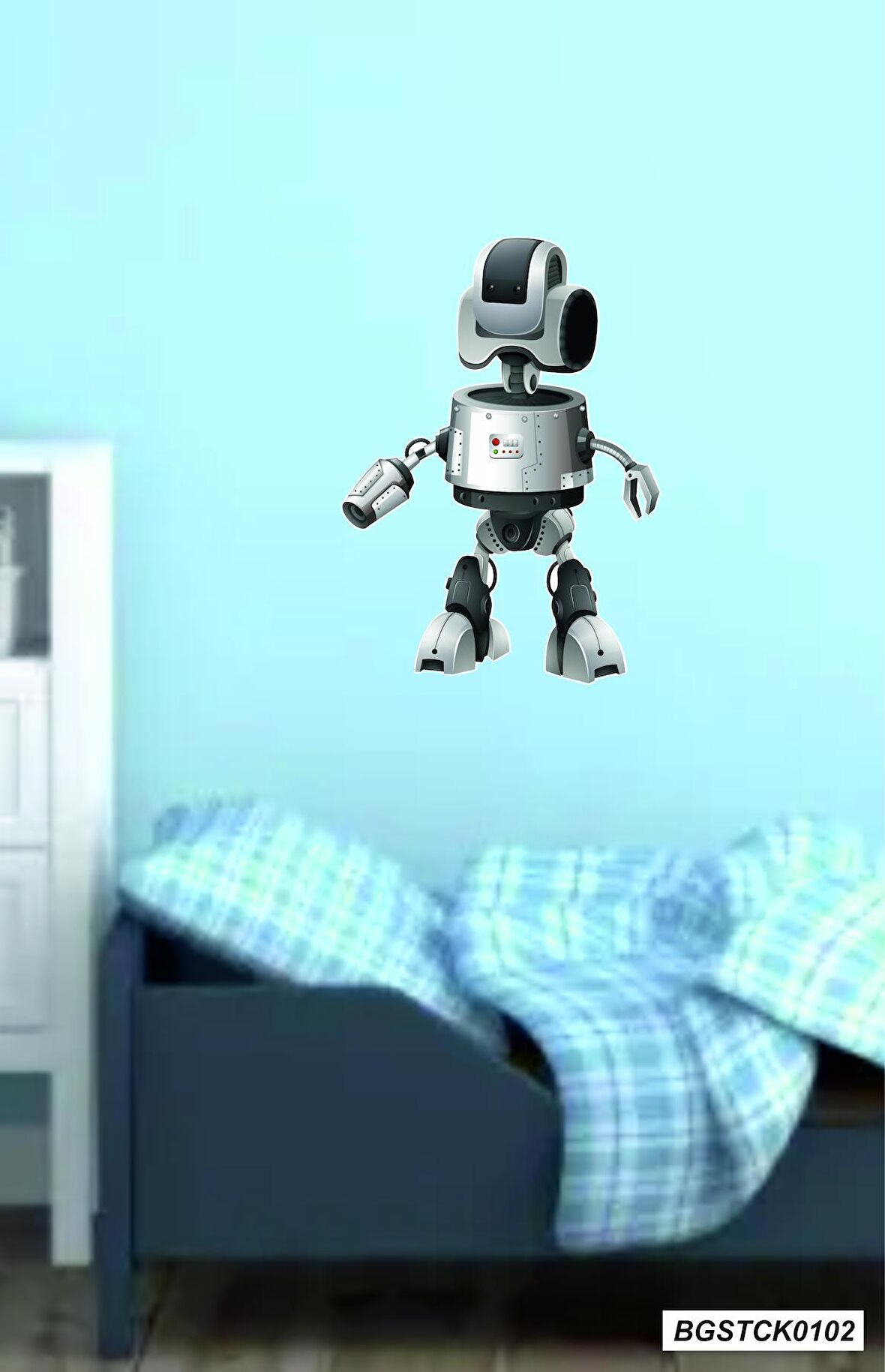 Bizerk Görsel Sevimli Robot Çocuk/Bebek Odası Kreş Anaokulu Duvar Kapı Cam Sticker