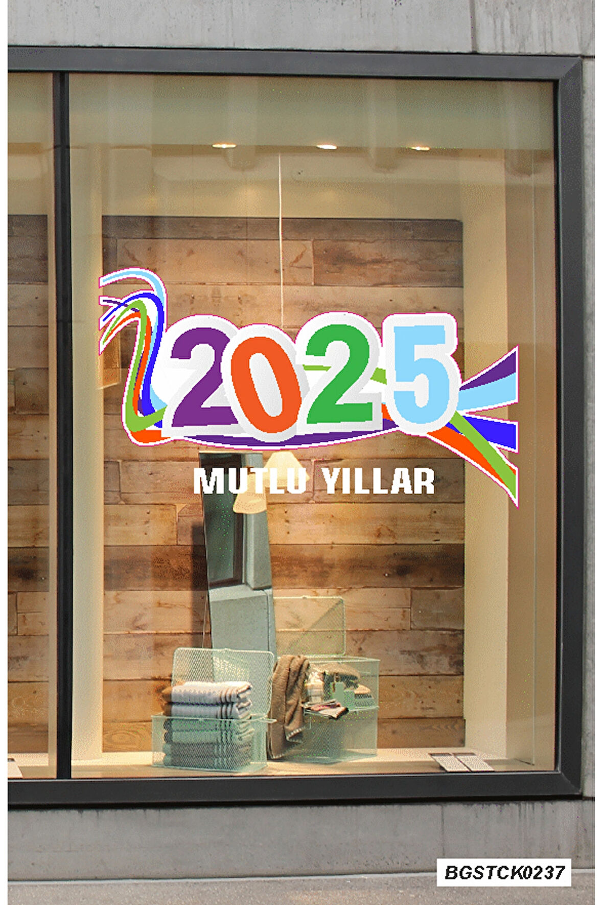 Bizerk Görsel Yeniyıl 2025 Vitrin Mağaza Mutlu Yıllar Yılbaşı Duvar Cam Süslemeleri Folyo Sticker