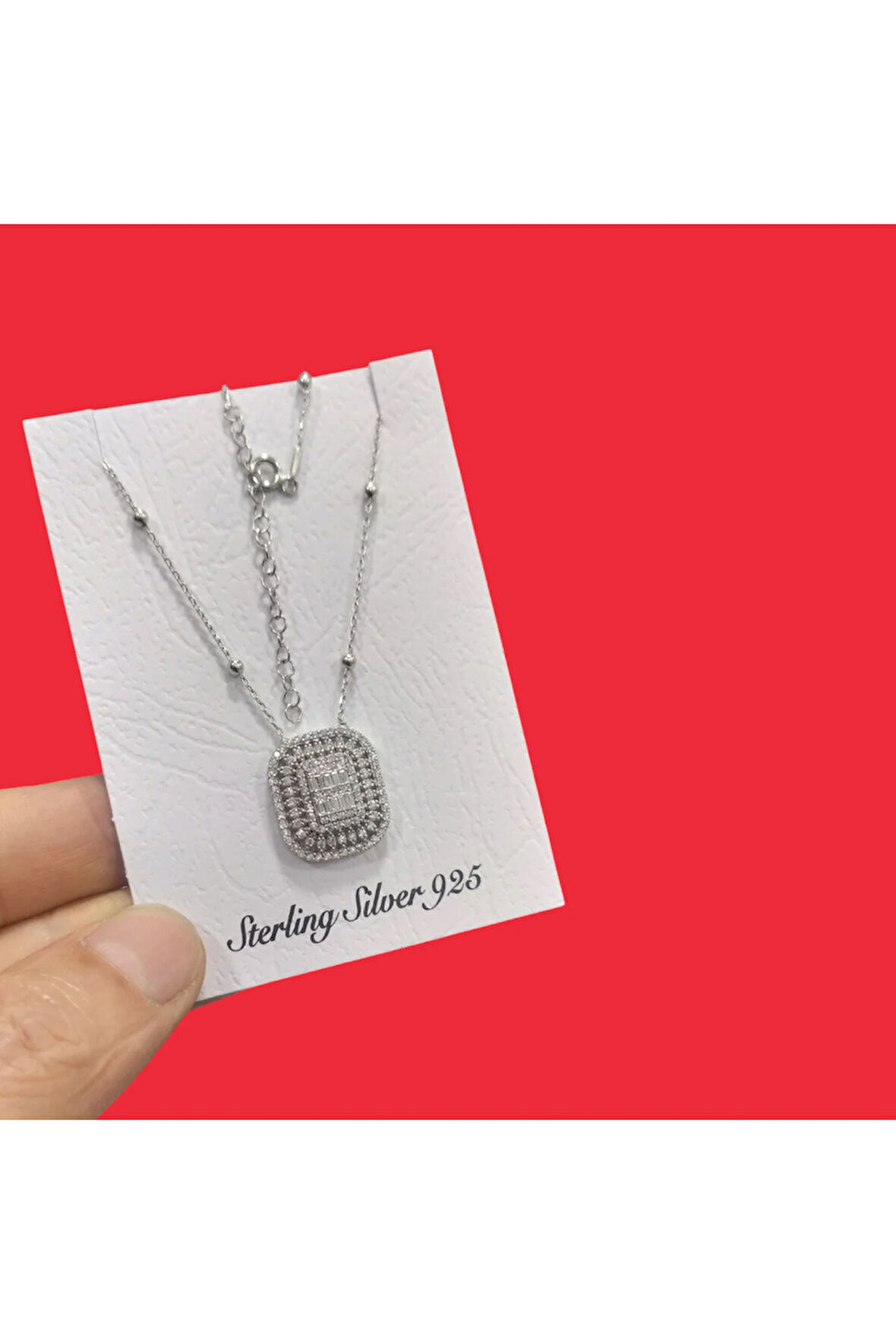 Modahilye 925 Ayar Gümüş Baget Taşlı Özel Tasarım Kolye