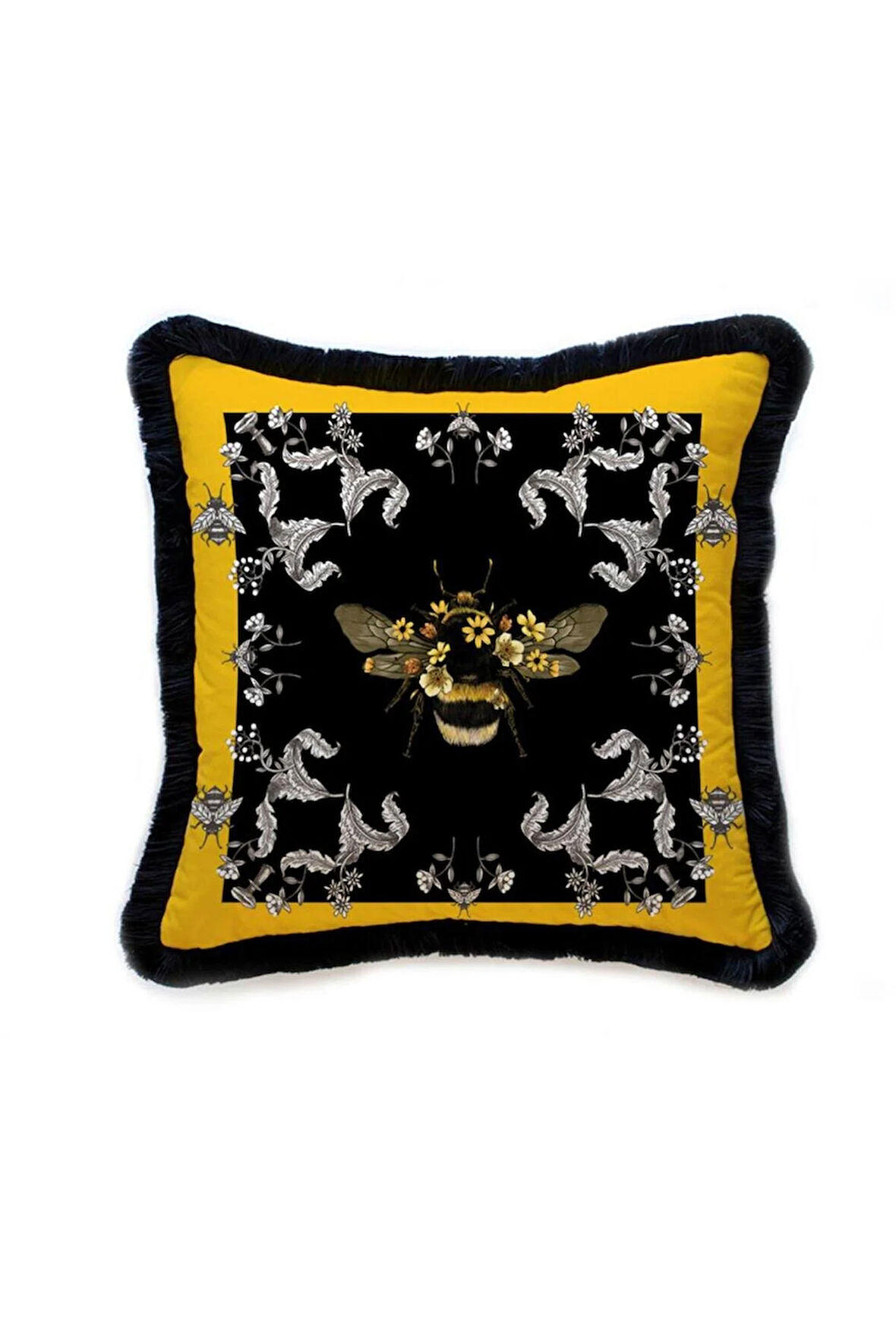 Arı Desenli Yastık/Kırlent (Dolgu Boncuk Elyaf, Ulusl. Yıkama Ve Solmama Sertifikası)