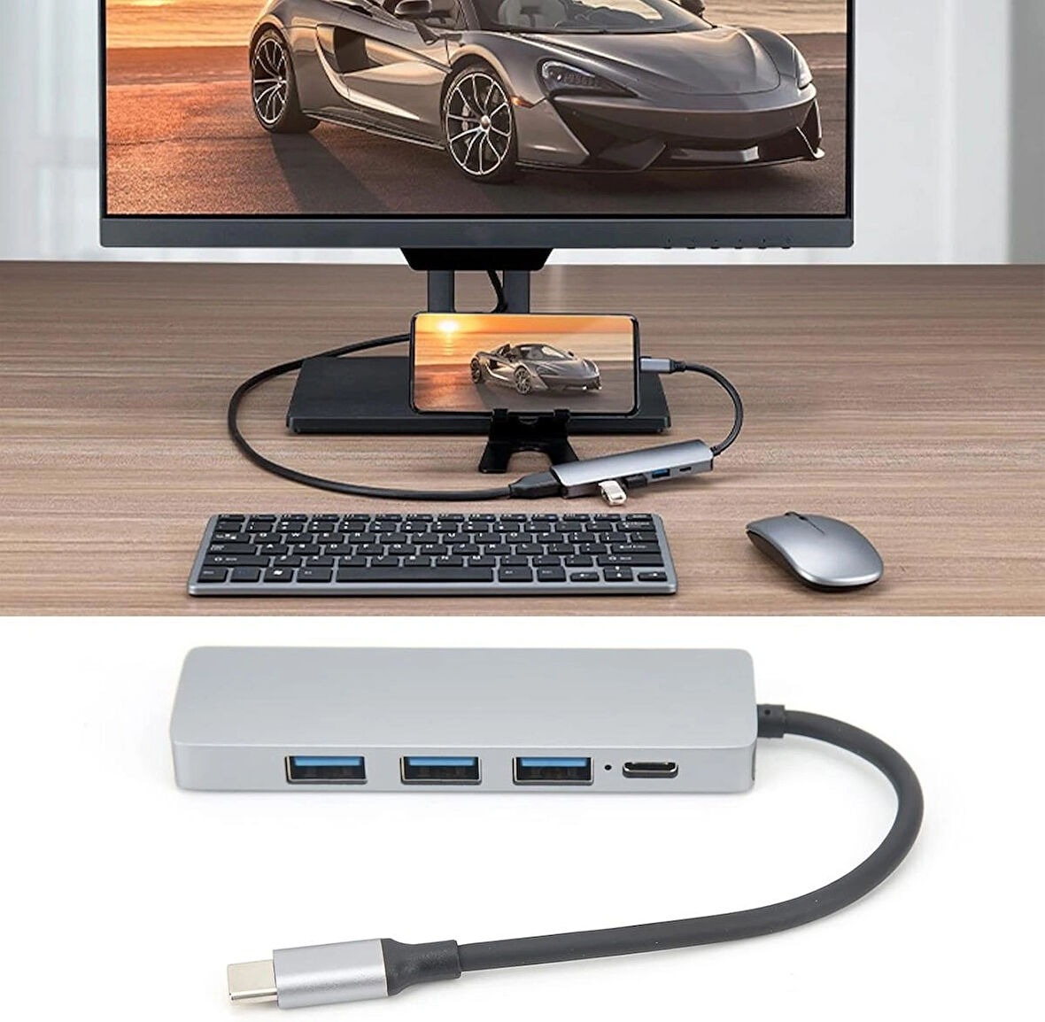 5in1 Type-c to USB Hub 5 Port Çoklayıcı Laptop Macbook Air için Uyumlu Çoğaltıcı USB 3.0/HDMI/TYPE-C