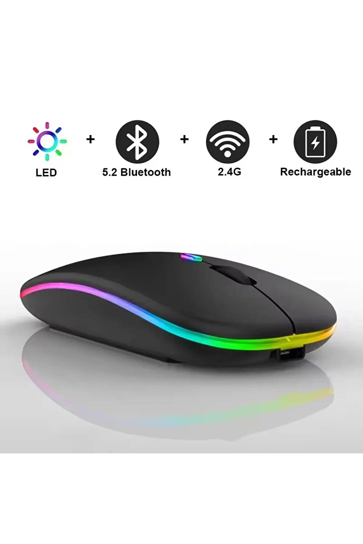 Şarjlı Kablosuz Mouse Bluetooth\2.4ghz RGB Işıklı Sessiz Tıklama Tablet Telefon Bilgisayar Uyumlu