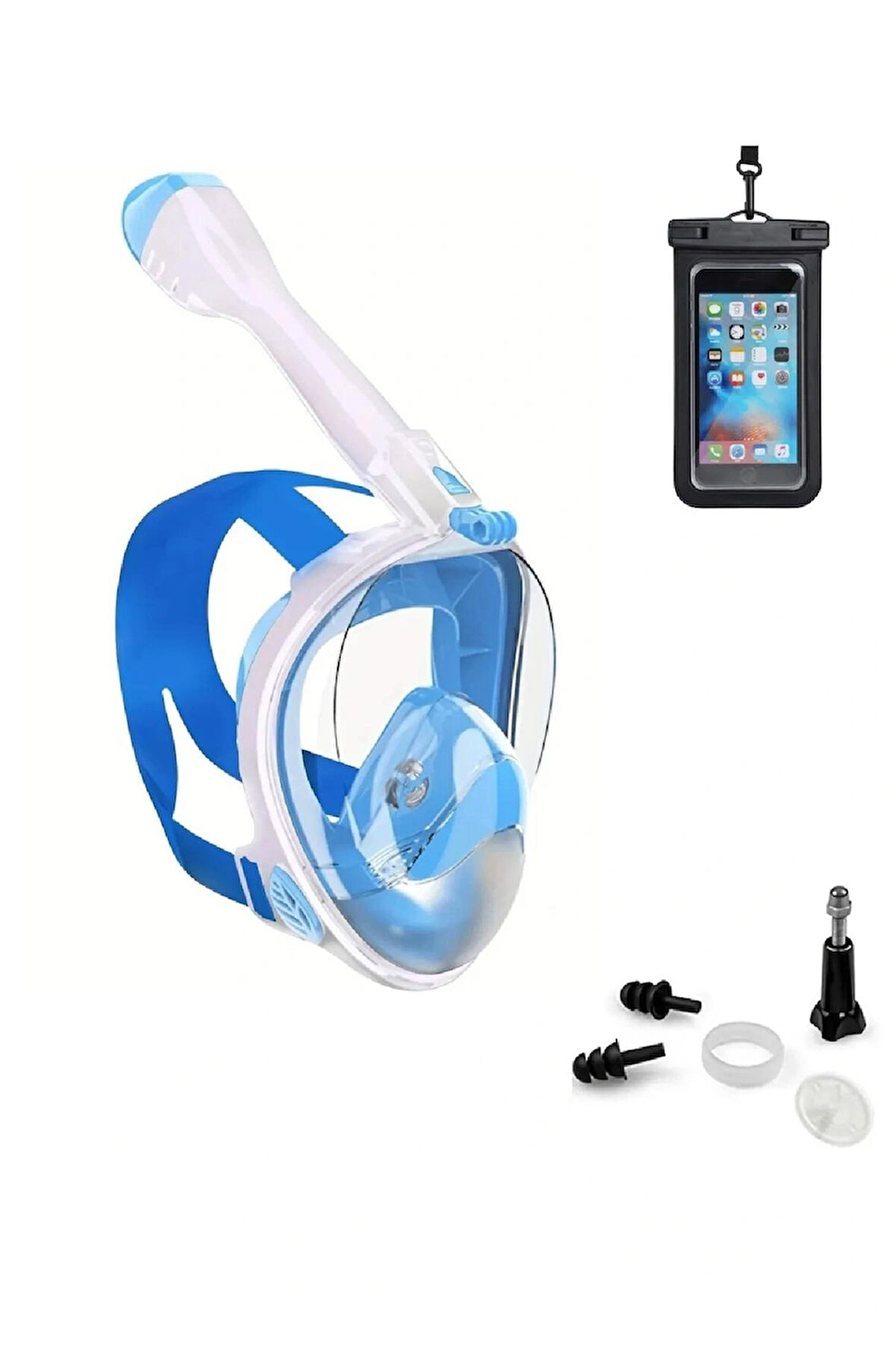 Tam Yüz 180° Panoramik Şnorkel Dalış Maskesi –Kamera Montajlı, Buğu Önleyici Fullface Şnorkel (L/XL)