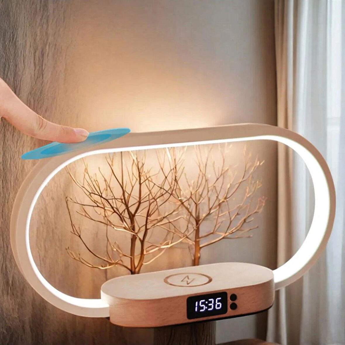 Kablosuz Şarj Cihazı Gece Lambası Masa Lambası LED Masa Lambası Başucu 10W Kablosuz Şarj USB Type-C
