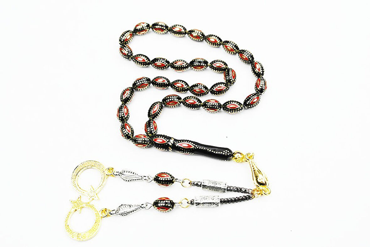 Arpa Model Kırmızı Mine  İşlemeli Pirinç Kafes Tespih