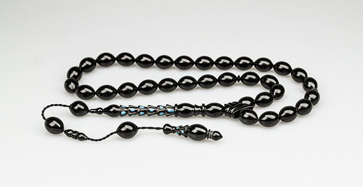 Oltu Taşı Özel Seri  Palmiye Desen İmame Oyma  İşçilikli Tespih