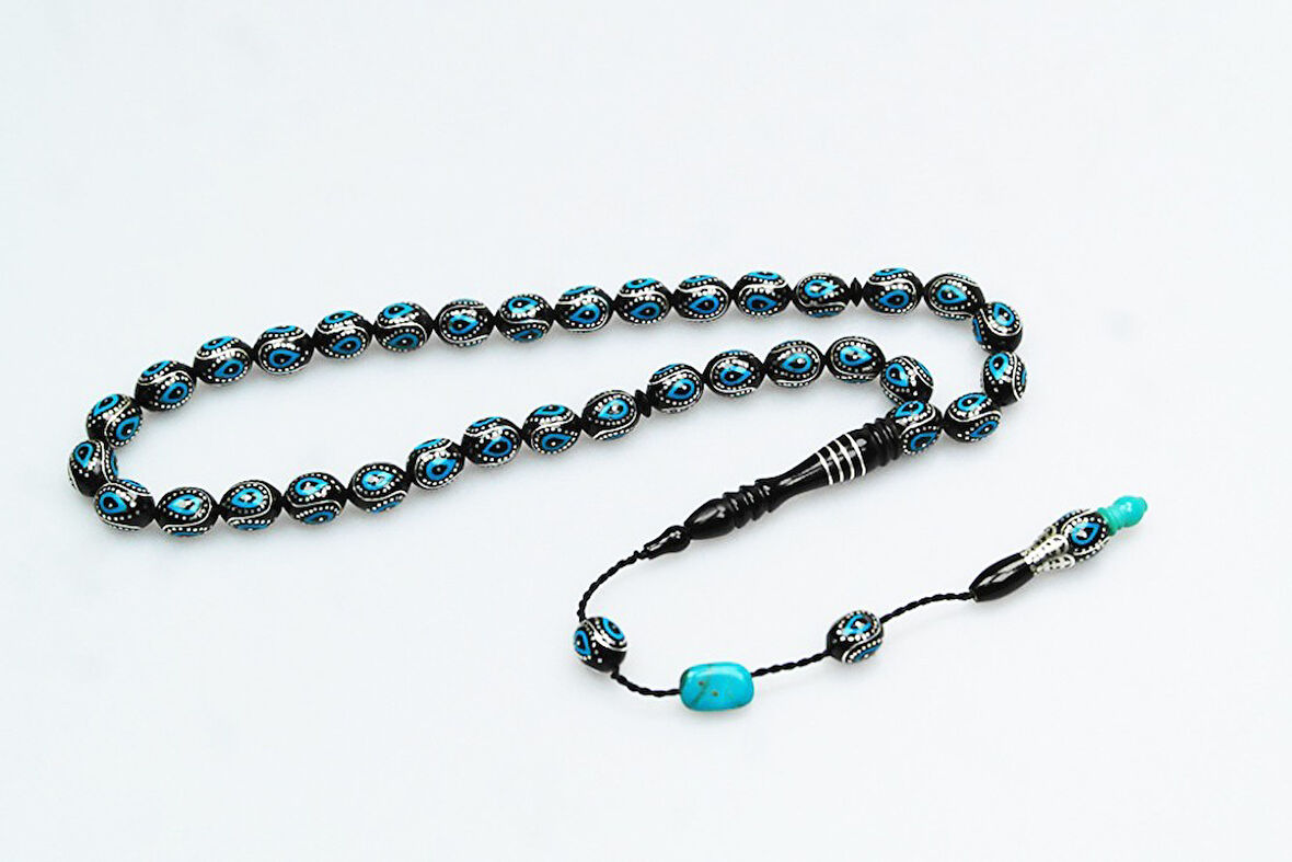 Oltu Taşı ve Turkuaz Mineli Damla Tespih