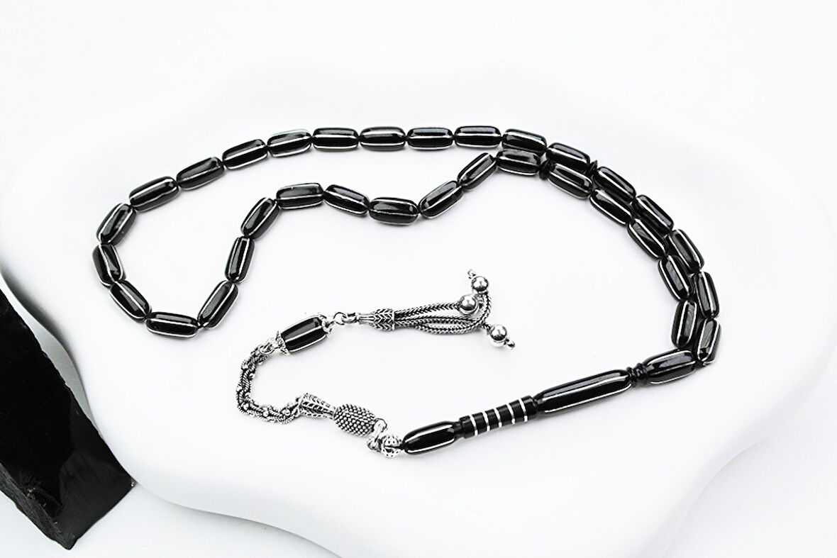 Oltu Taşı Kapsül Altılı Karpuz İşlemeli Özel Tasarım İmameli Tespih