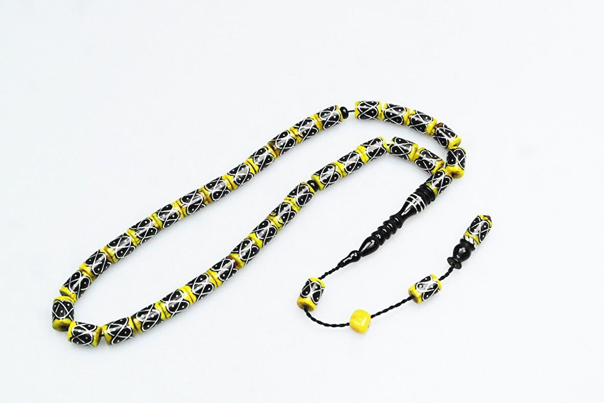 Oltu Taşı Ve Sarı Galalith Örgü İşleme Tespih