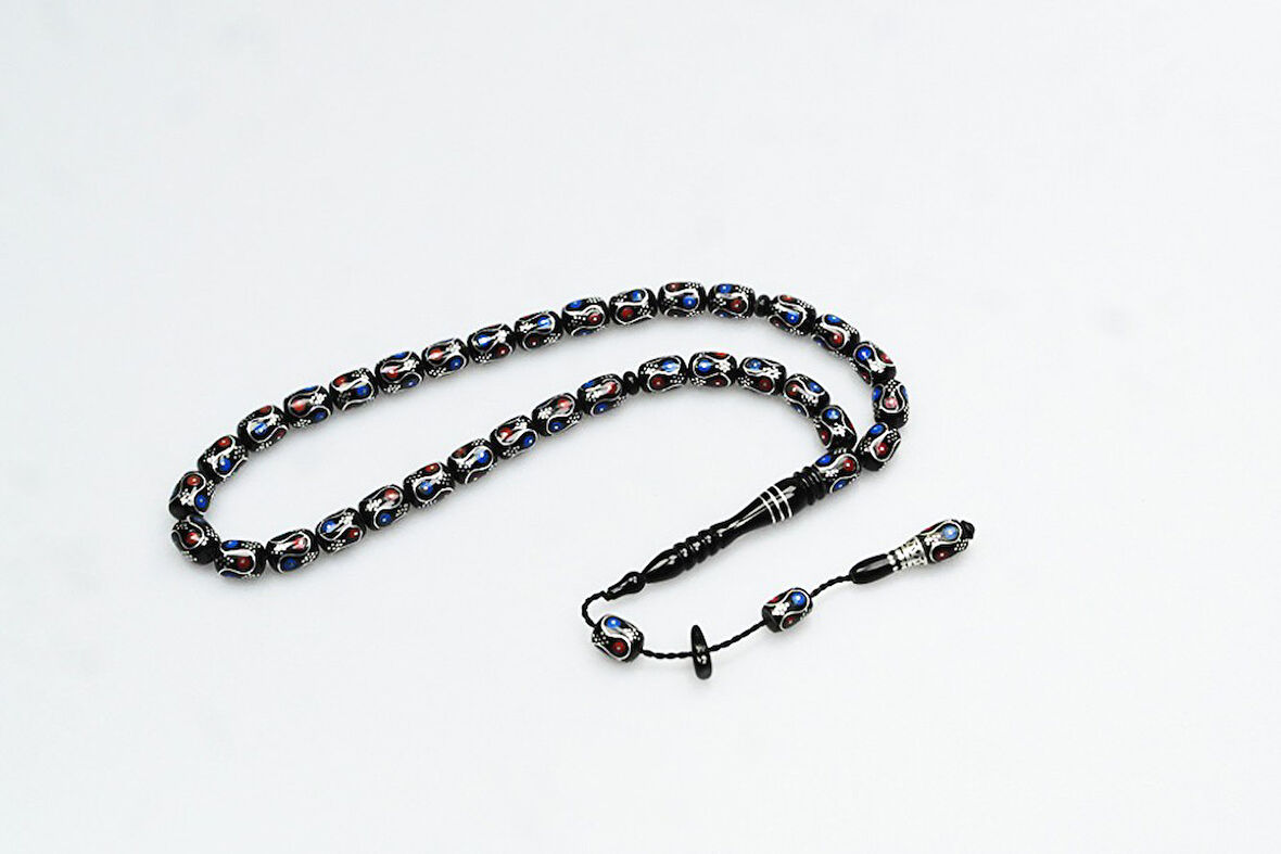 Oltu Taşı Çift Renk Damla Çevirme İşlemeli Tespih