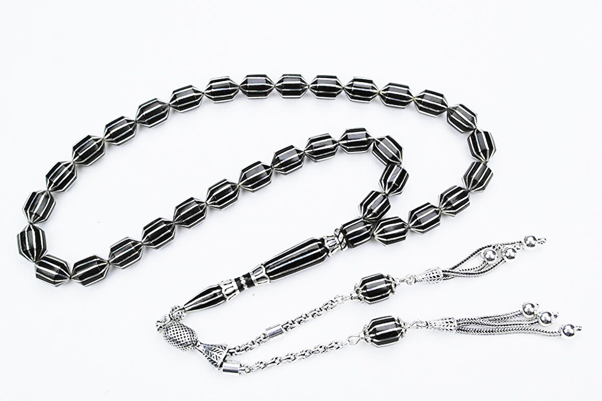 Oltu Taşı Tıraşlı Kesme On Ikili Karpuz  Dilim Işlemeli Tespih