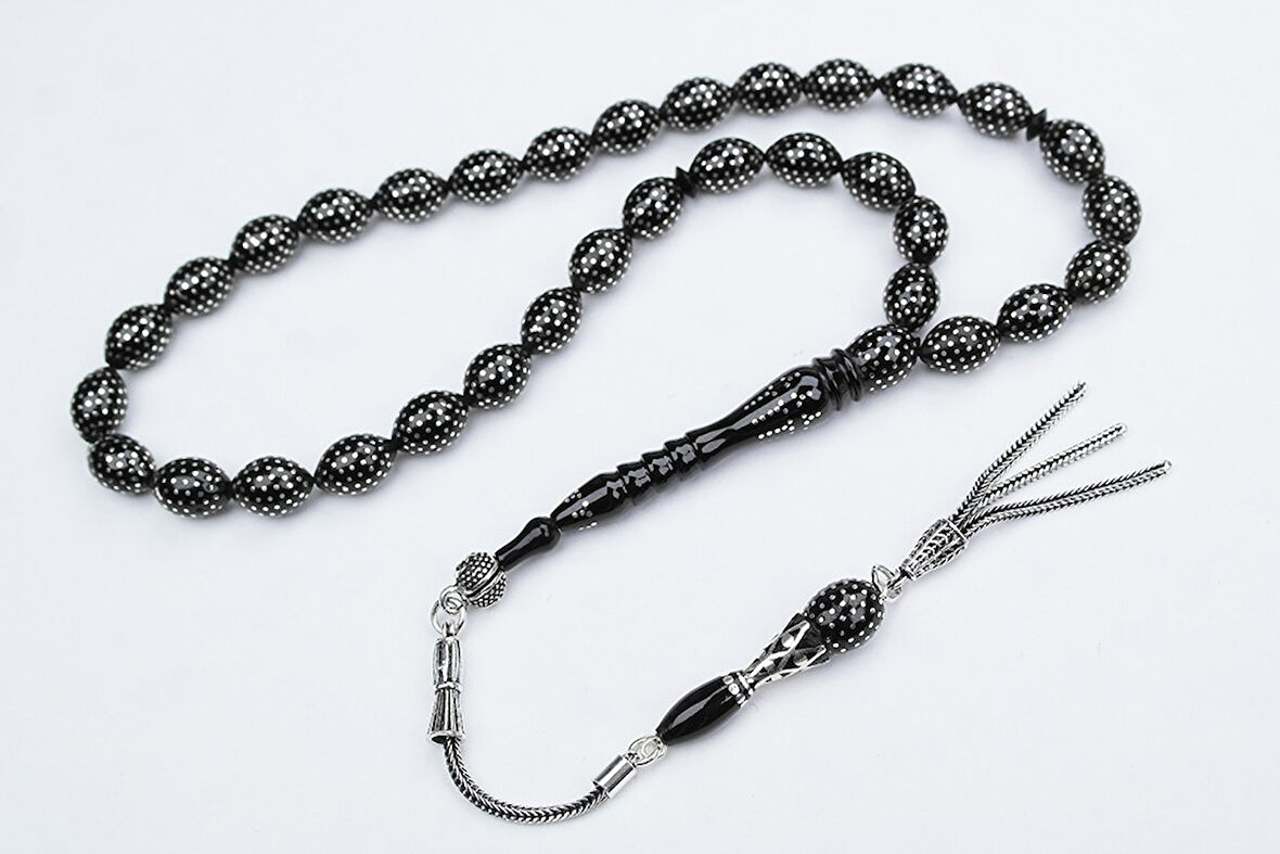 Oltu Taşı Beyzi Model Nokta Çeşmi Bülbül İşlemeli Tespih