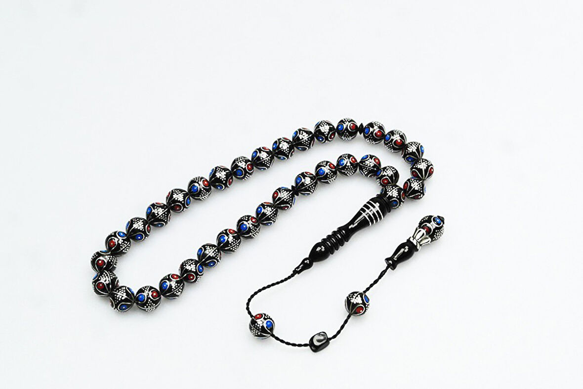 Oltu Taşı Çift Renk Damla Karpuz İşlemeli Tespih