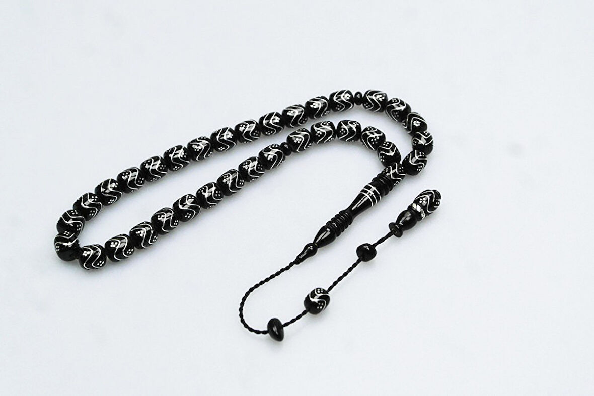 Oltu Taşı Çift Zikzak Tel İşleme Tesbih