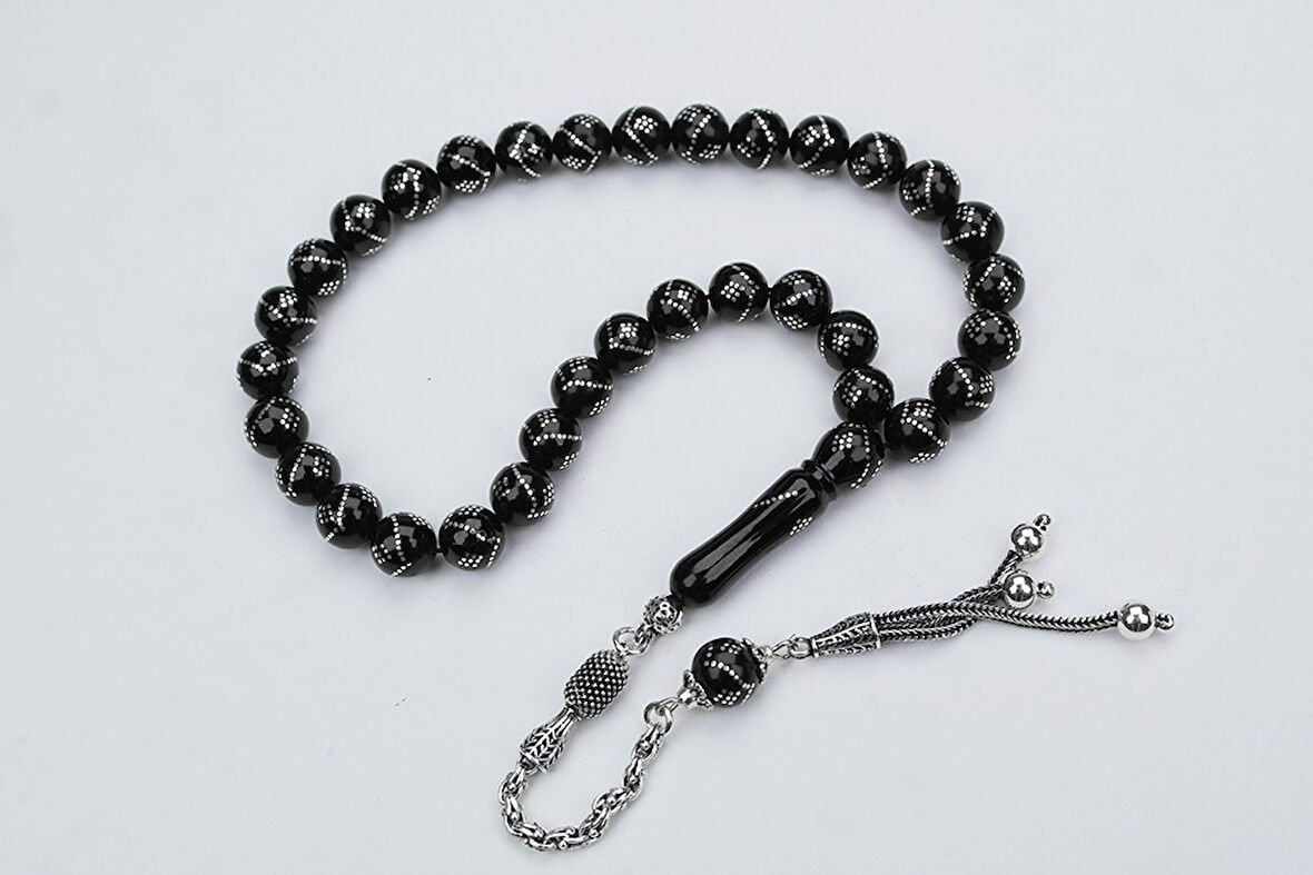 Oltu Taşı Küre  Model Tek  Zikzak Dokuzlu Baklava İşlemeli Tespih