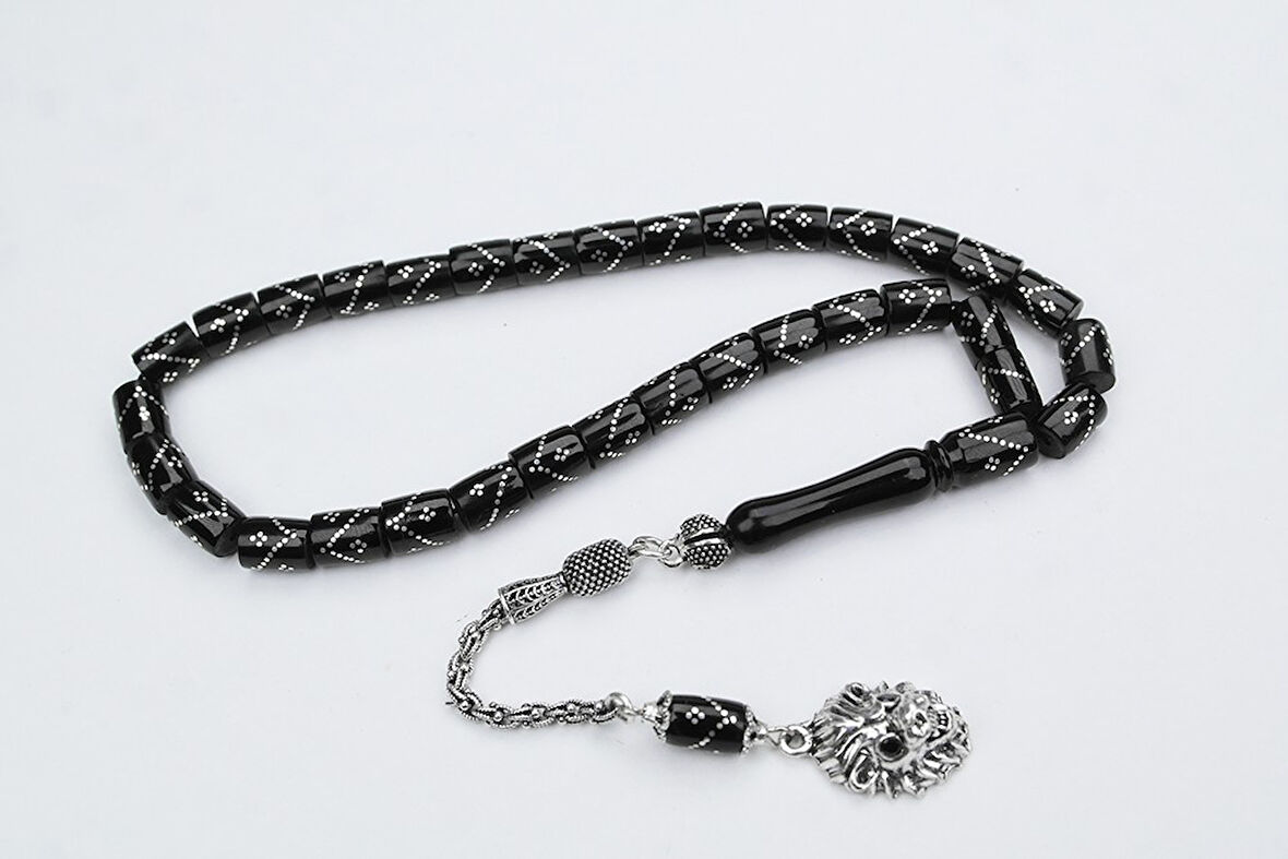 Oltu Taşı  Kesme Model Tek Zikzak Dörtlü Baklava  İşlemeli Tespih