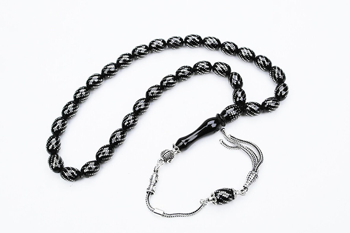 Oltu Taşı Beyzi Model Burgu  İşlemeli Tespih