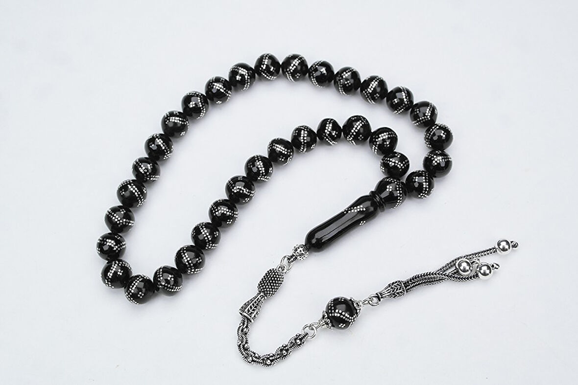 Oltu Taşı Küre  Model Çift Zikzak Dörtlü İşlemeli Tespih