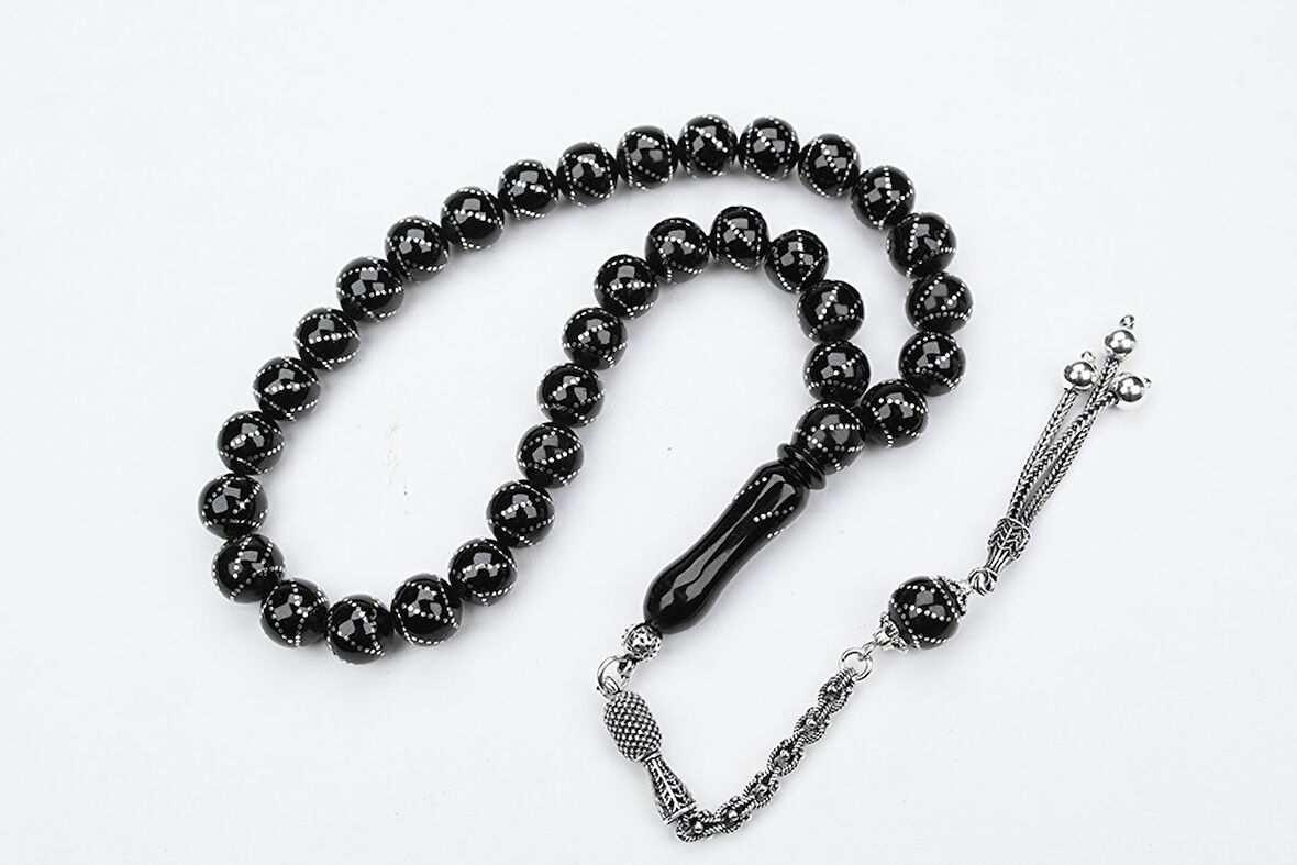 Oltu Taşı Küre  Model Çemberli Burgu İşlemeli Tespih