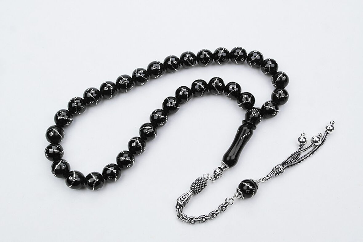 Oltu Taşı Küre Tek Zikzak Dörtlü Baklava İşlemeli Tespih