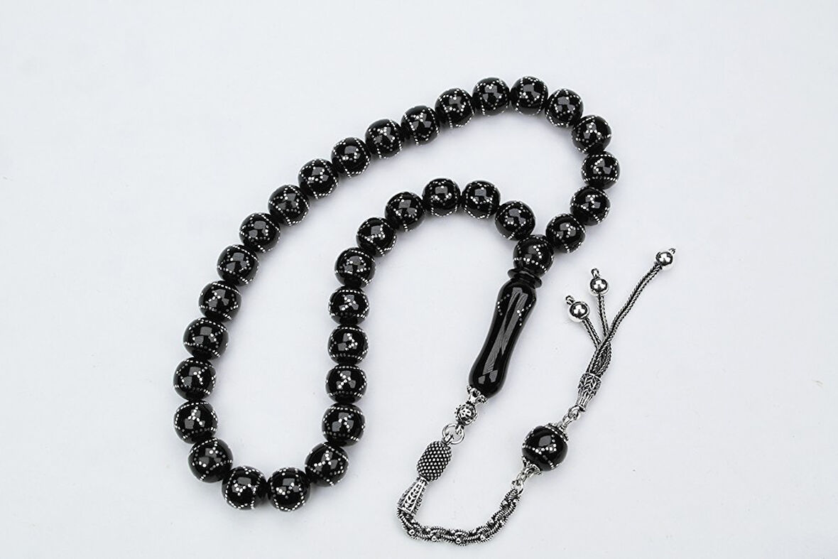 Oltu Taşı  Küre Çember Yön İşlemeli Tespih