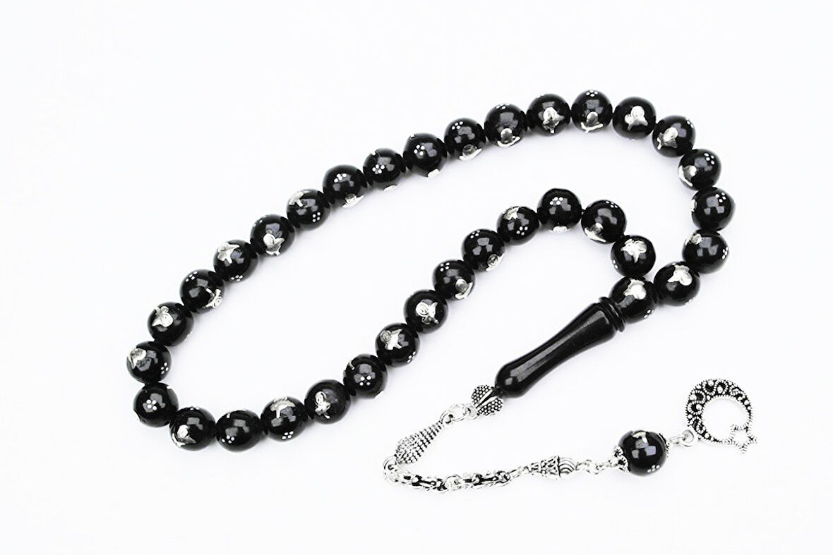 Oltu Sıkması Tuğra  İşlemeli Tespih