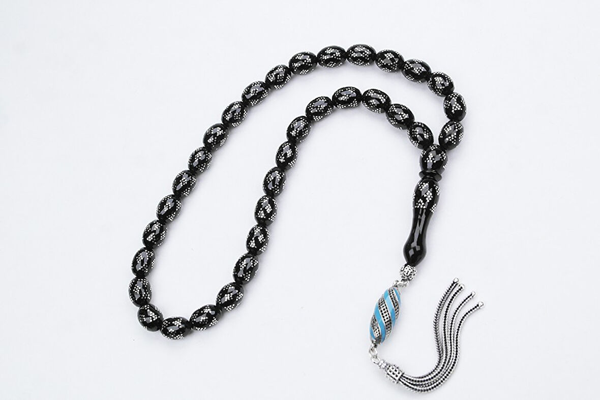 Oltu Taşı Beyzi  Model Kum Saati Baklava İşlemeli Tespih