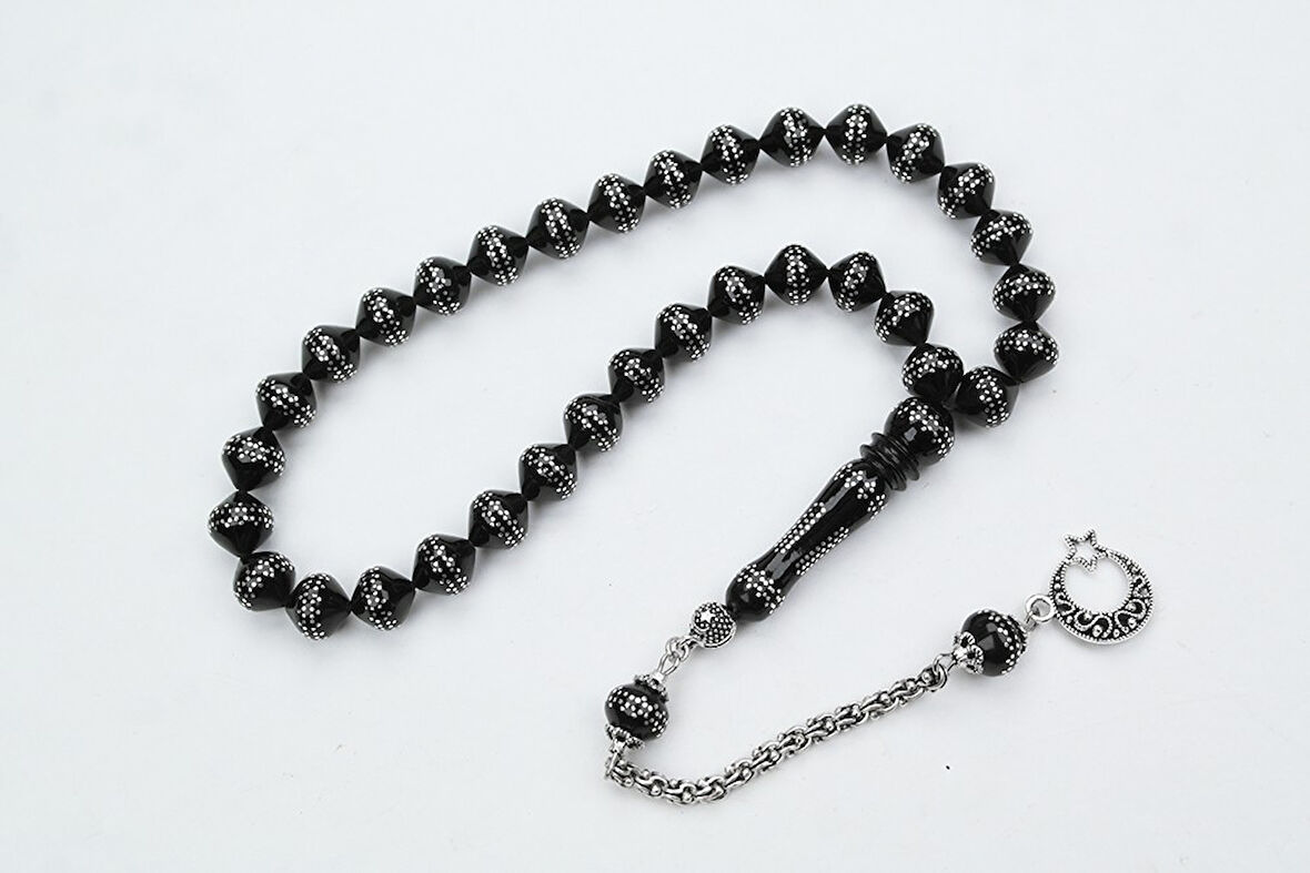 Oltu Taşı Şalgami Kesim Taç İşleme İşlemeli Tespih