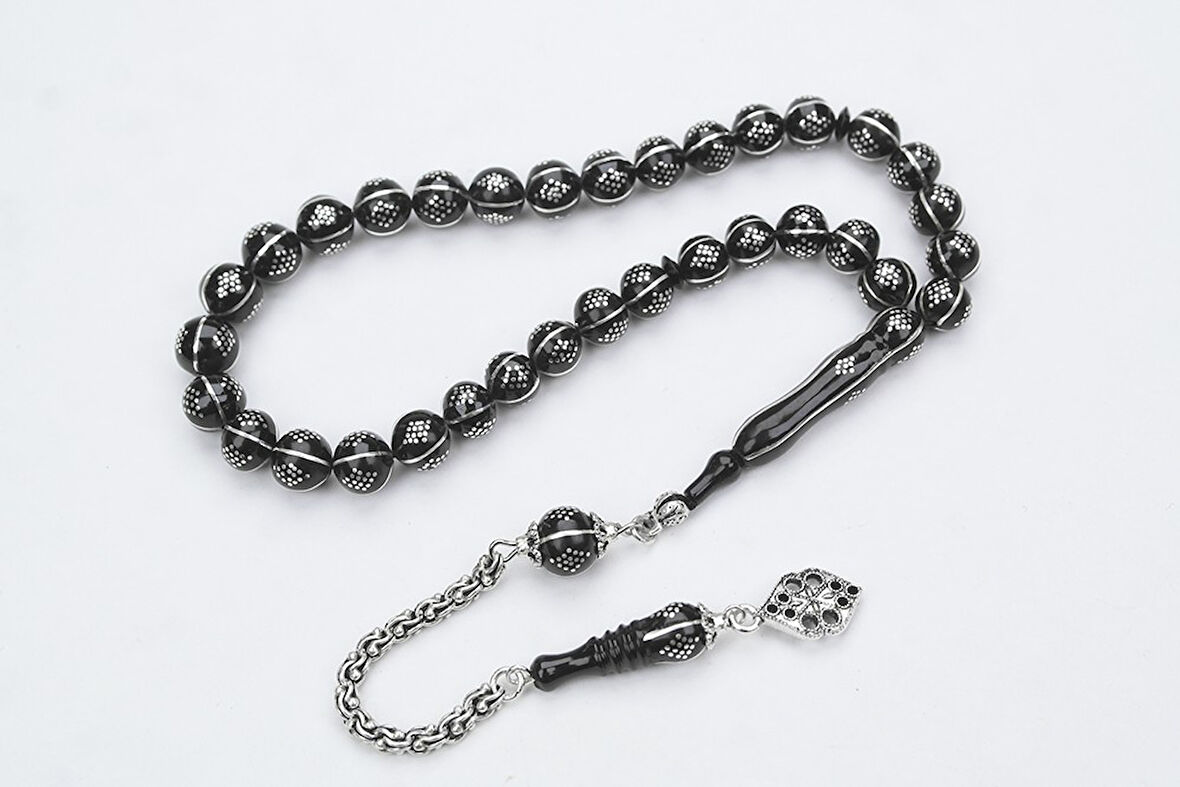 Oltu Taşı Küre Karpuz Baklava Bilek Boy İşlemeli Tespih