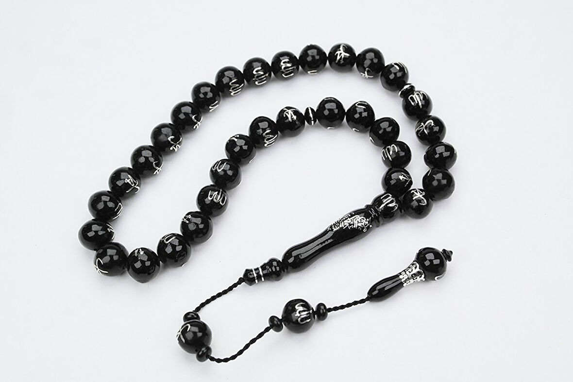 Oltu Taşı ALLAH MUHAMMET  Arapça El İşçiliği Tespih