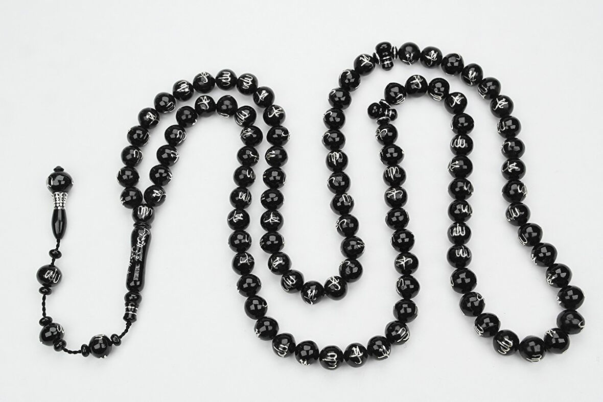 Oltu Taşı ALLAH MUHAMMET Arapça İşlemeli  Namaz Tespihi