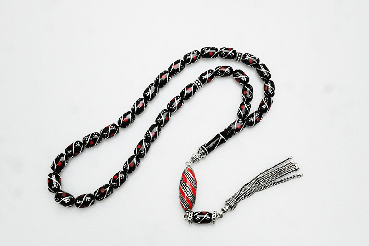 Oltu Taşı Kapsül Kesim Çeşmi Kırmızı İşleme Tespih