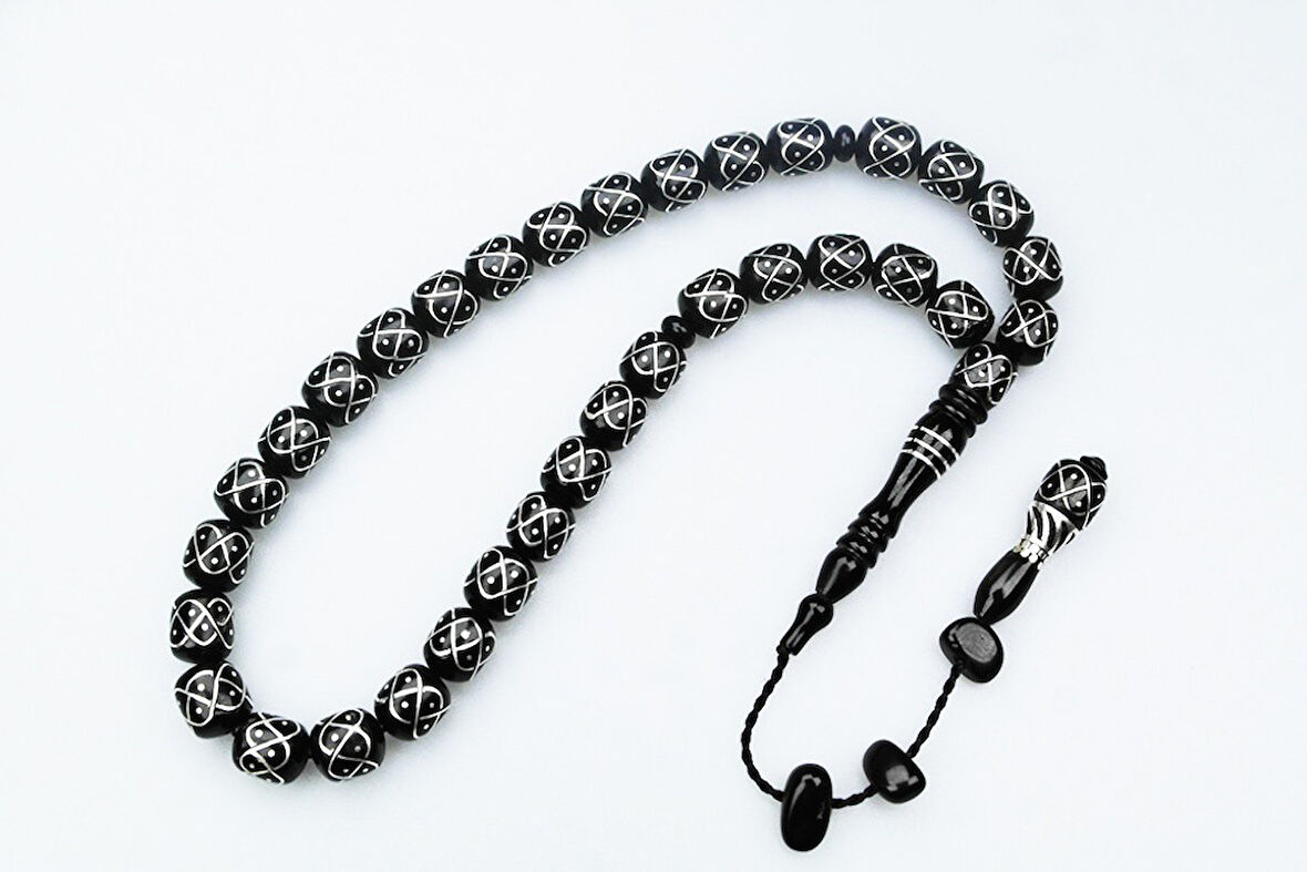 Oltu Taşı Örgü Model İşlemeli Tespih