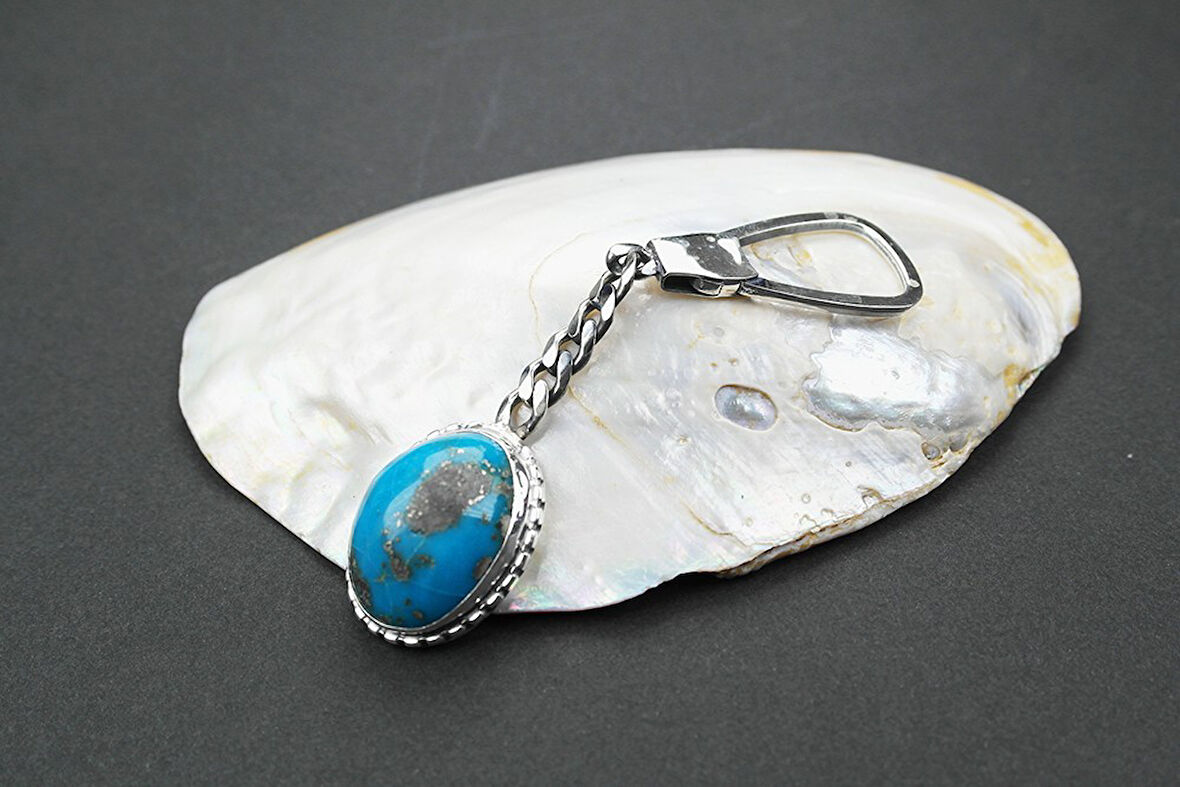 Firuze Taşlı Gümüş Anahtarlık