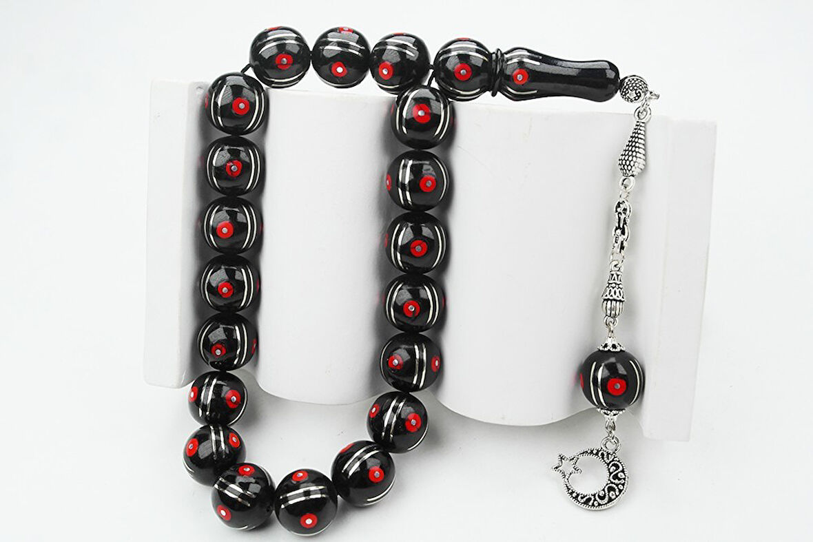 Maskot Mercan Karpuz İşlemeli Oltu Sıkma Tespih