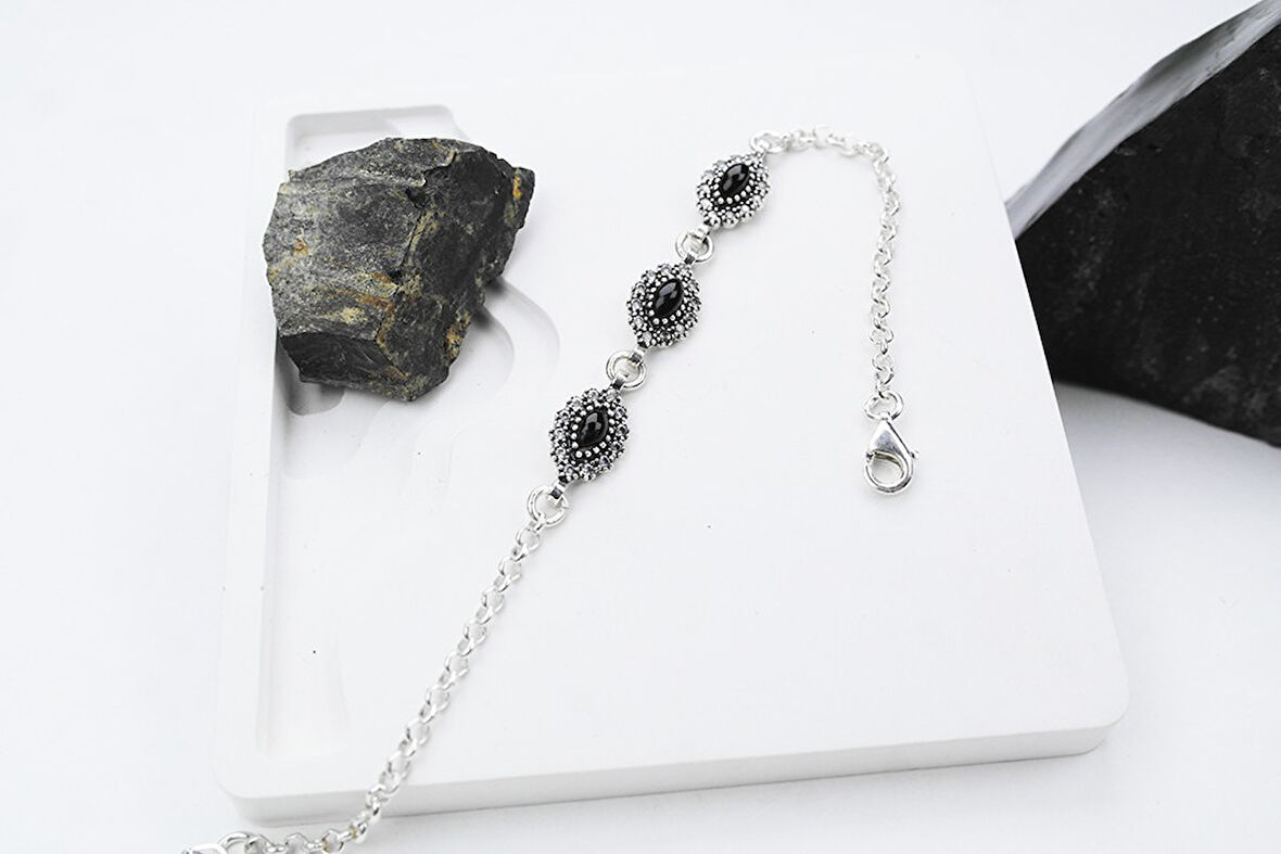 Duru  925 Ayar Oltu Taşlı Gümüş Bileklik