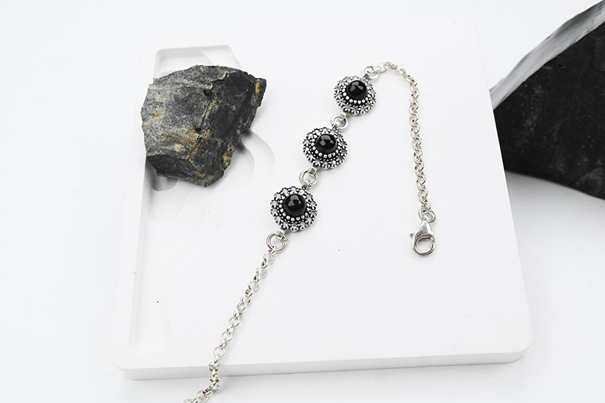 Sedef 925 Ayar Oltu Taşlı Gümüş Bileklik