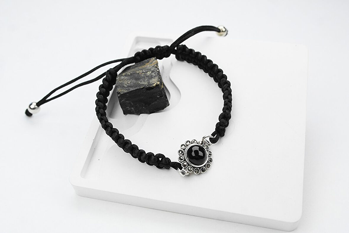 GONCA  OLTU TAŞI GÜMÜŞ ÇERÇEVE  AYARLANABİLİR  BİLEKLİK