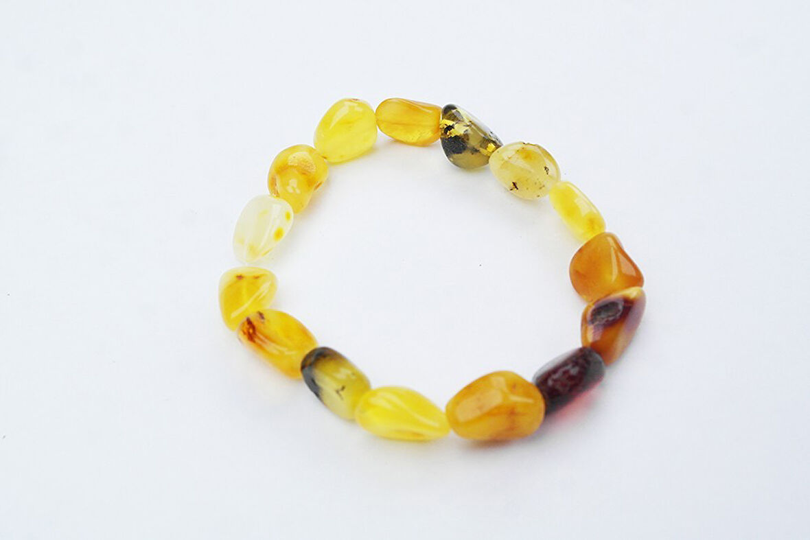 Fosilli Doğal Kesim Damla Kehribar Yetişkin Bileklik