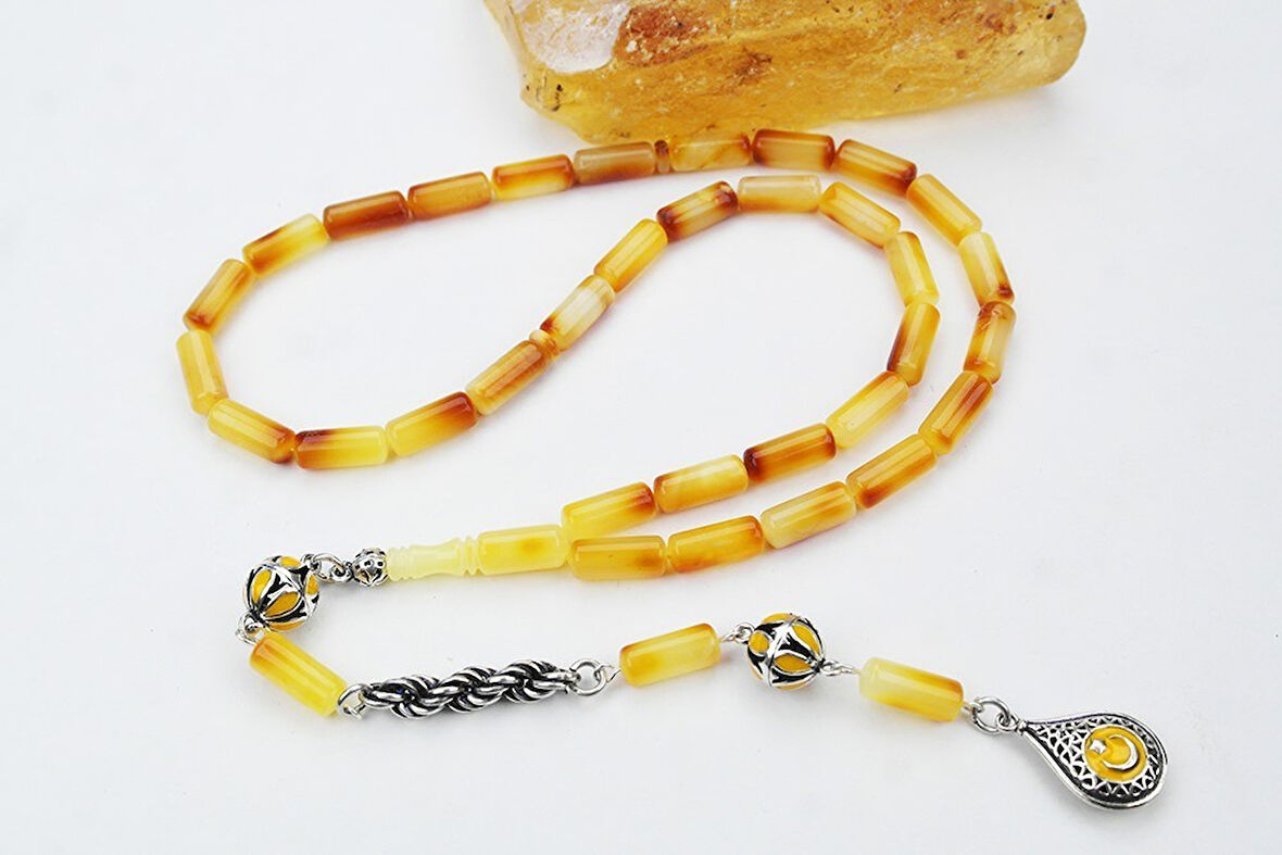 Kapsül Kesim Mineli Püsküllü Damla Kehribar Tespih