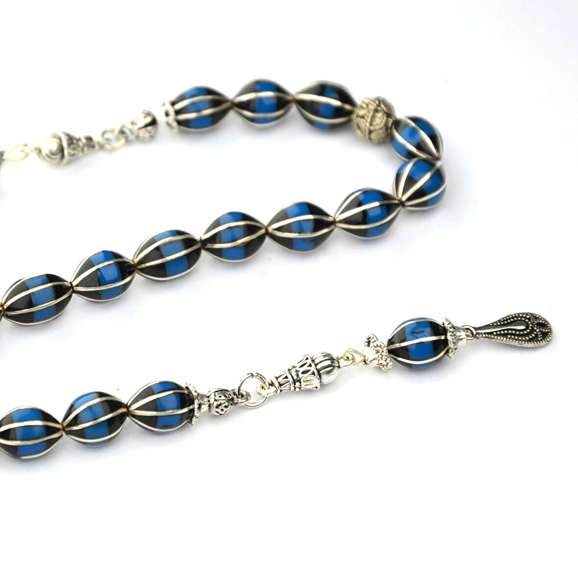 Galalith ve Oltu Taşı Arpa Kesim Karpuz Dilim Gümüş İşleme Zaza Tespih