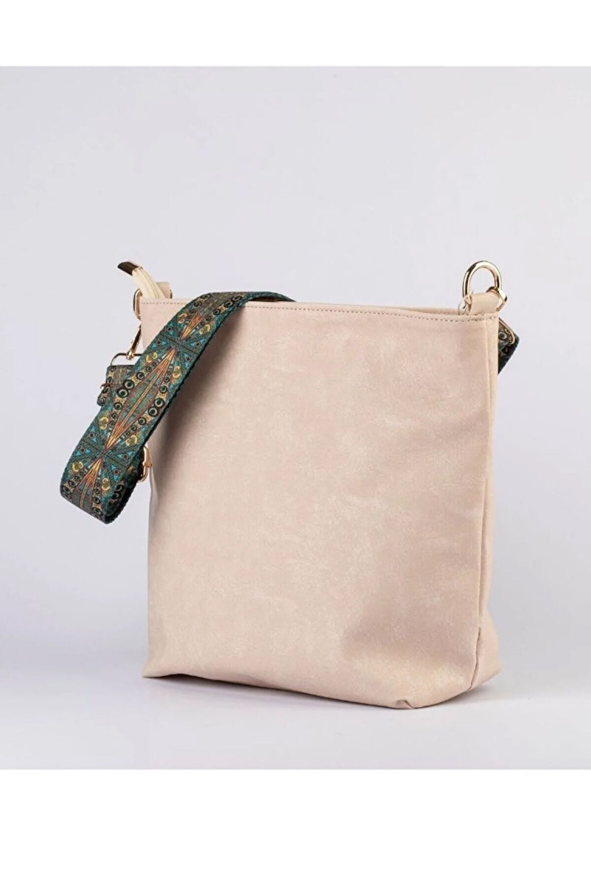 Krem Kadın Lüks Omuz Çantası Desenli Askılı Fermuarlı Kaliteli Işçilik Ve Yumuşak Suni Deri