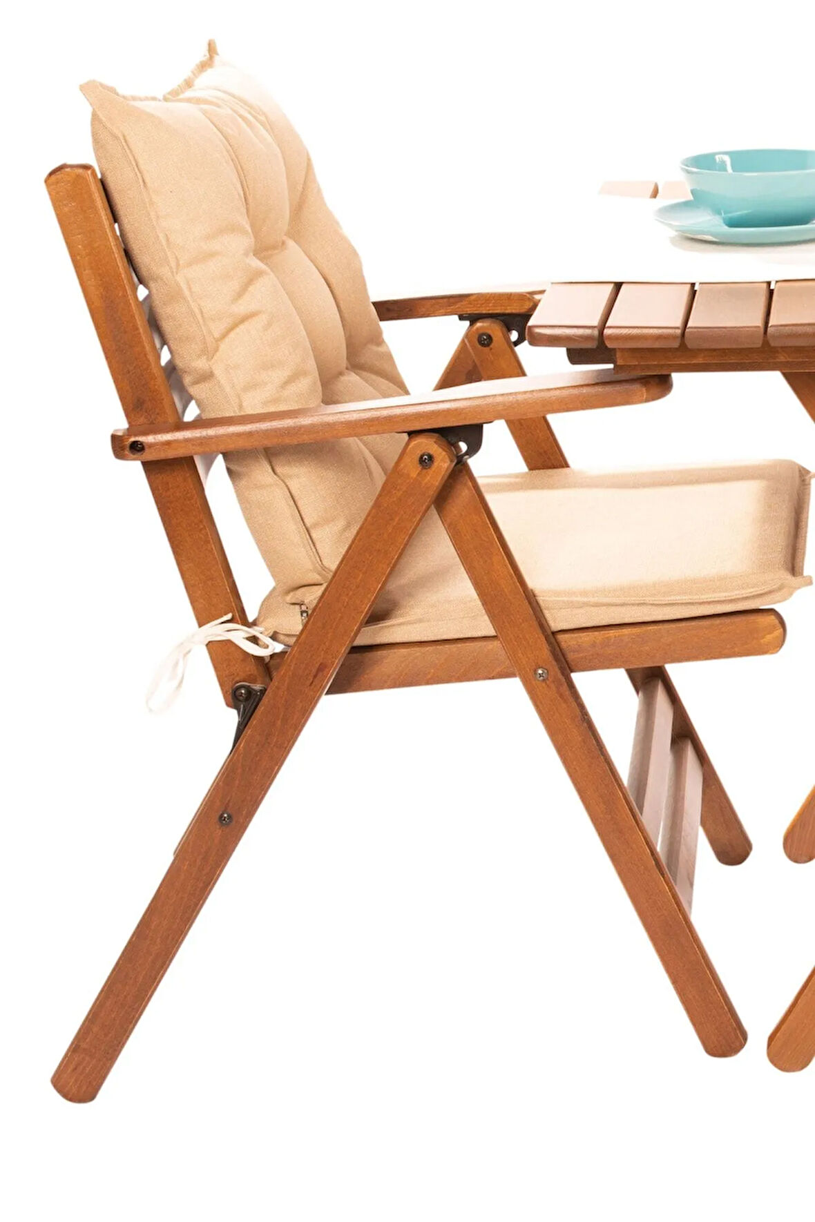 Gümbet Katlanabilir Ahşap Sandalye Minderli -bahçe, Balkon, Kafe