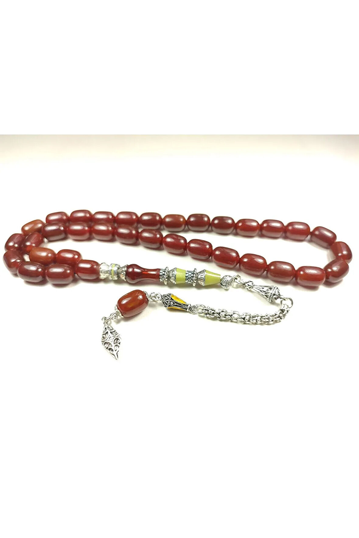 925 Ayar Gümüş Nakkaşlı Rengin Zirvesi Sıkma Kehribar  Sertifikalı 5104