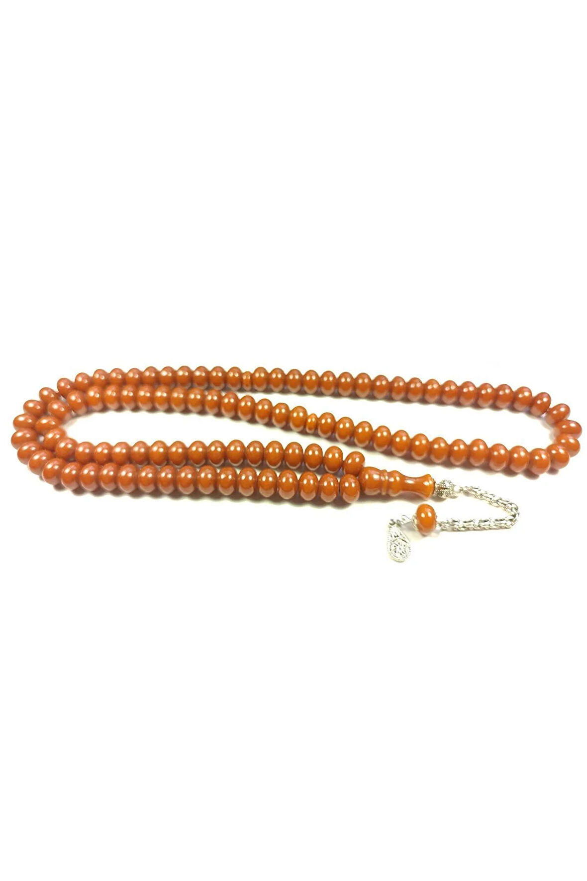 Gümüş Kaplama Püsküllü Osmanlı Torunu Sıkma Kehribar  Namaz Tesbihi Sertifikalı 4979