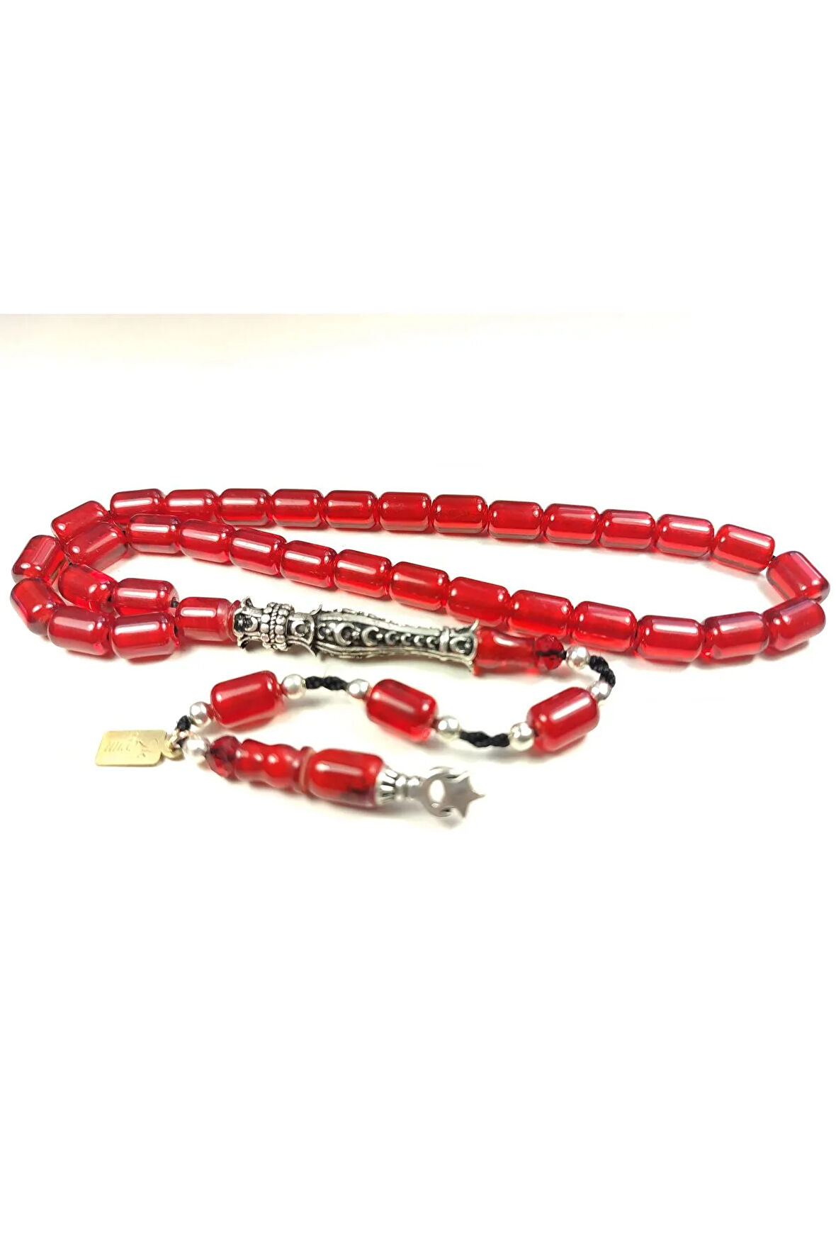 Zeyn Usta İmzalı 925 Ayar Gümüş Nakkaş Hitame Ayyıldız Motifli Ateş Kehribar Sertifikalı 5152