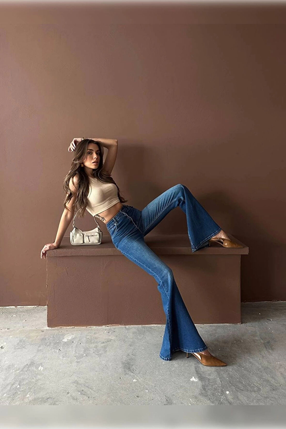 Extra Geniş Paça Yüksek Bel Likralı İspanyol Jeans