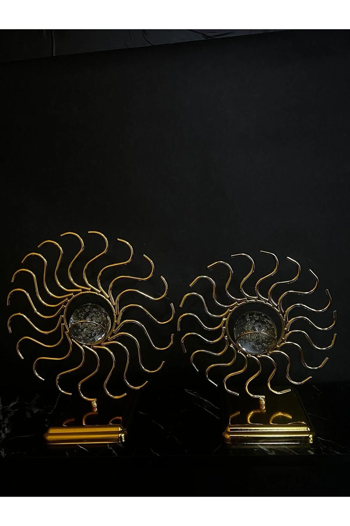 Dekoratif 2’li Metal Kaplama Gold Güneş Motif Biblo, Ev, Ofis, Dekorasyon, Biblo, Obje