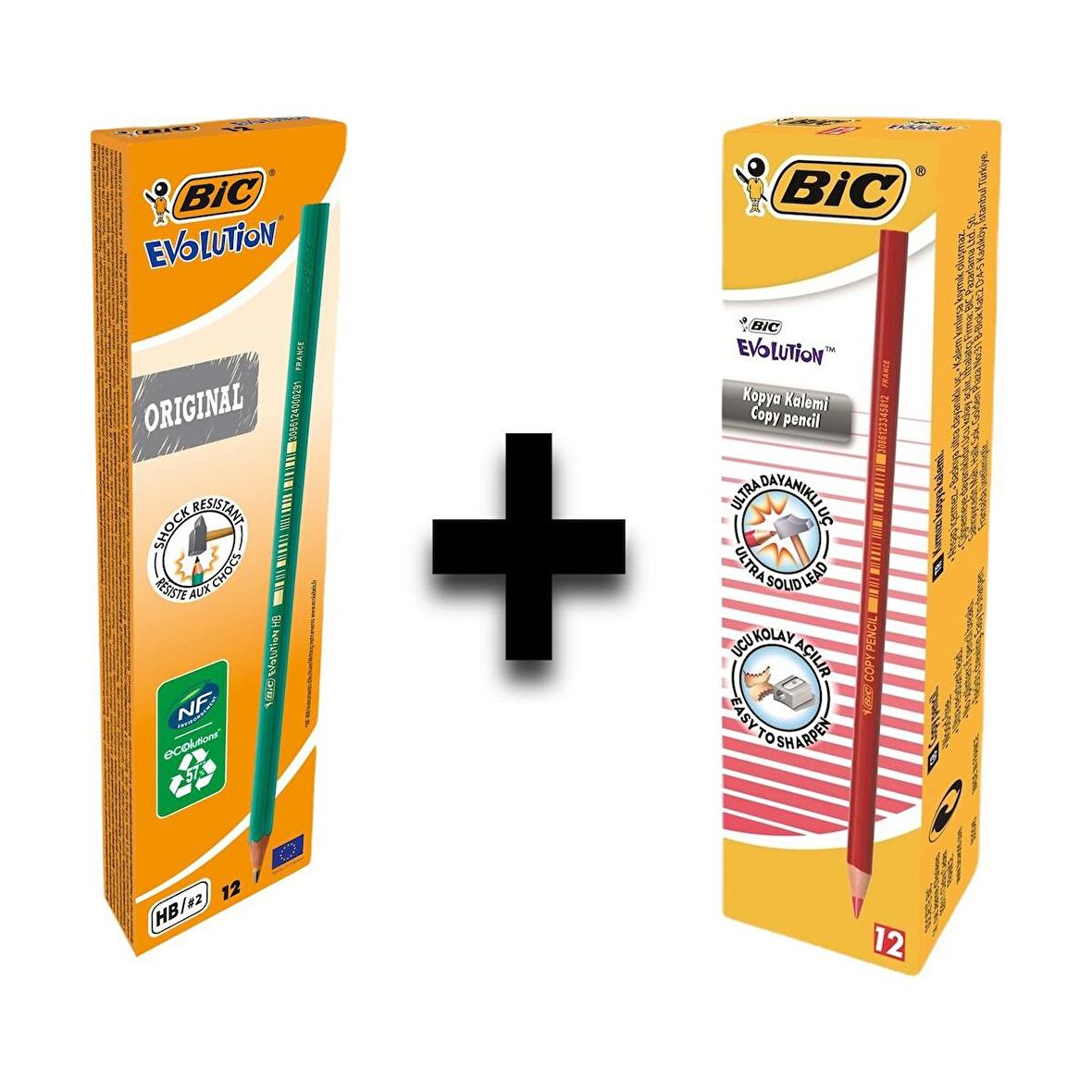 Bic Evolution 650 Hb Kurşun Kalem 12'li ve Bic Kırmızı Kopya Kalemi 12'li